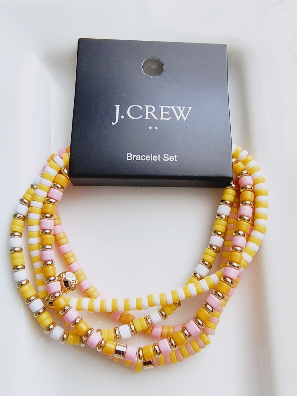 J. Crew Yellow, Pink & White Beaded Bracelet Set.